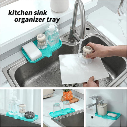 MicoYang Silicone Bathroom Soap Dishes with Drain Spout-Bathroom and Kitchen Sink Organizer,Sponge Holder,Dish Soap Tray,Perfect for Dispenser,Scrubber,Bottle,Cup on Sink or Counter-Black 4.9"×3.2"
