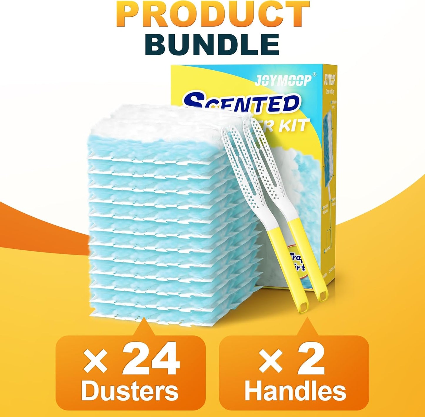 JOYMOOP Scented Telescopic Duster kit, 3FT Extendable Handle (Yellow) + 24 Yellow Refills for Swiffer Feather Duster,Easy Cleaning for Ceilings, Ceiling Fans, Blinds, Vents & Shelves