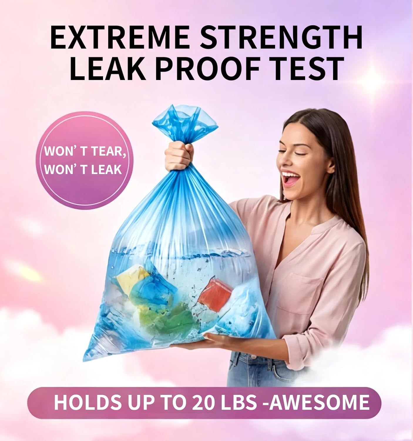 150 Count 4 Gallon Small Trash Bags - Colored Bathroom Garbage Bags Unscented Leak-proof, 15 Liter Plastic Wastebasket Can Liners for Office Bedroom Toilet and Car