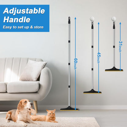 5FT Carpet Rake Pet Hair Remover, Reusable Carpet Rake with Telescopic Handle for Pet Hair Removal Tool Dog Cat Fur Remover Broom for Rugs, Mats, Beds, Stairs (Blue)