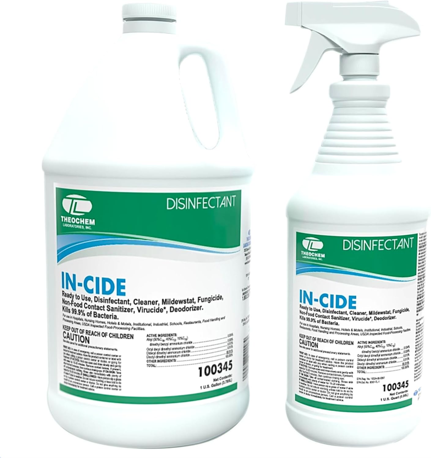 In-Cide Hospital Grade Disinfectant Spray - EPA Registered Cleaner Kills 99.9% MRSA, H1N1- Medical Grade for Home Office Clinic - Fresh Scent - 1 Gallon + 32oz Bundle