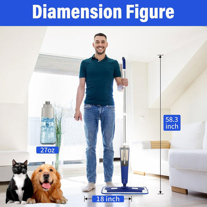 Mops for Floor Cleaning, Wet and Dry Spray Mop with Refillable Spray Bottle and 3 Washable Microfiber Pads Home or Commercial Use Flat Mop for Hardwood Laminate Wood Ceramic, Purple