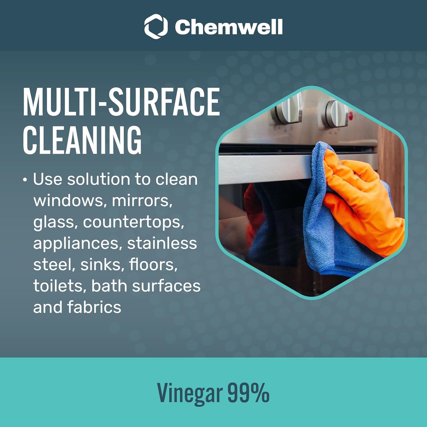 Chemwell 99% Vinegar (32 fl oz) - General Purpose All-Natural Multi-Surface Cleaner for Home, Patio & Commercial - High Performance, Powerful Concentrated Acetic Acid - Made in USA