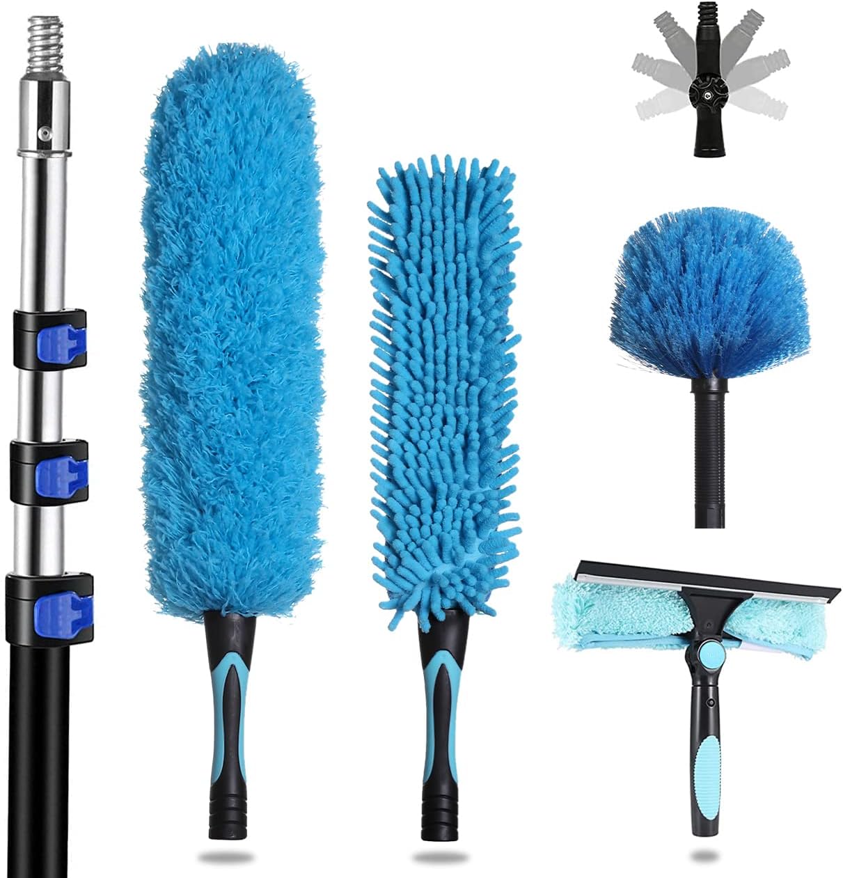 20 Foot Cobweb Duster with Extension Pole 2 PCS, Webster Cobweb Duster for High Ceilings/Corners, Spider Web Brush with Pole for Outdoor & Indoor Web Cleaning, Outdoor Cobweb Brush Kit by MAYKI