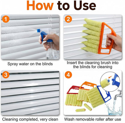 3-Piece Blind Cleaner Duster Tool with 7-Finger Design, Washable Microfiber Window Blind Brush for Wood Blinds, Venetian Shades, Air Conditioner Vents, and Window Tracks