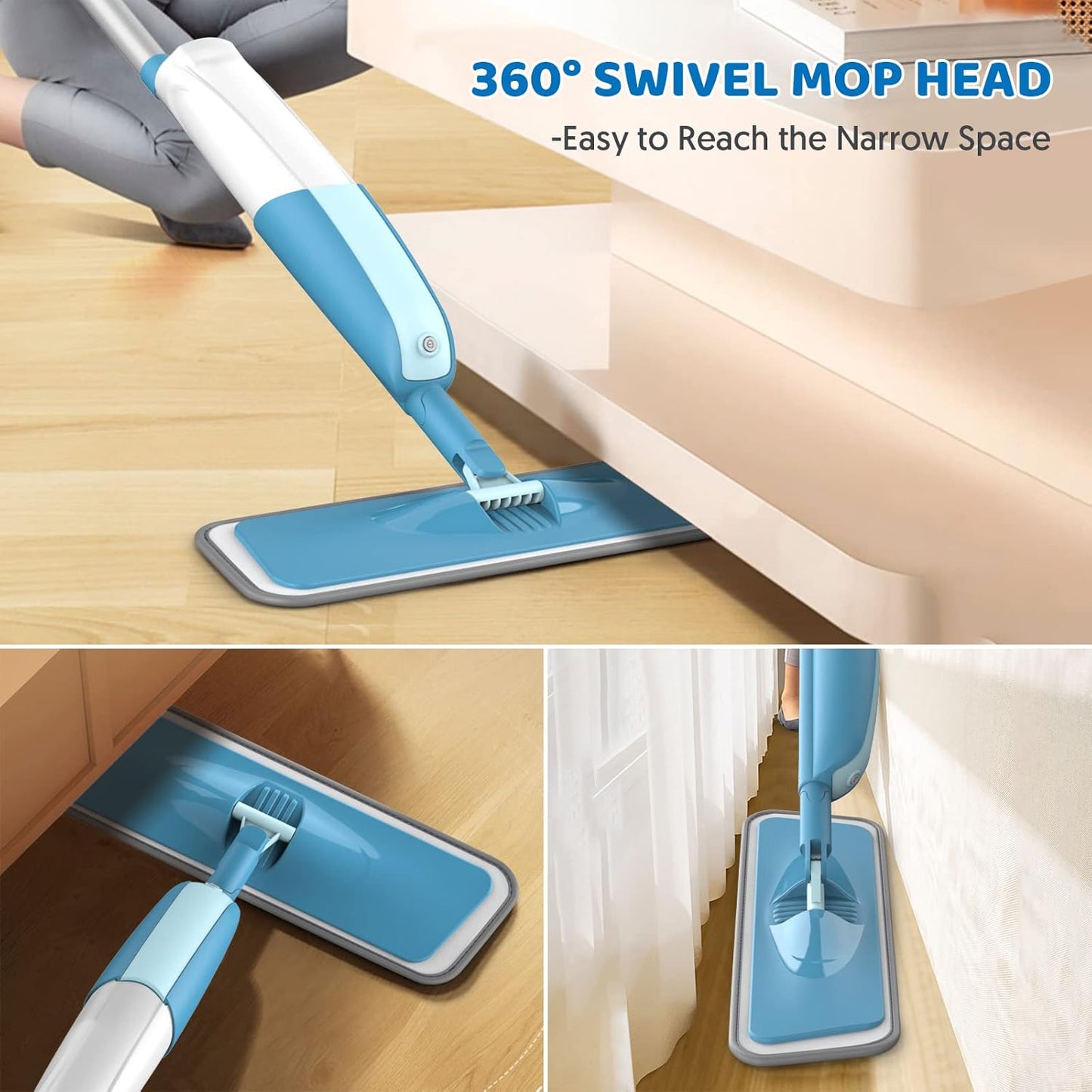 Spray Mops for Floor Cleaning: MEXERRIS Wet Mop with 3 Washable Pads for Swiffer Powermop - Floor Mop with Refillable Bottle - Home Commercial Dust Mops for Hardwood Laminate Ceramic Tiles