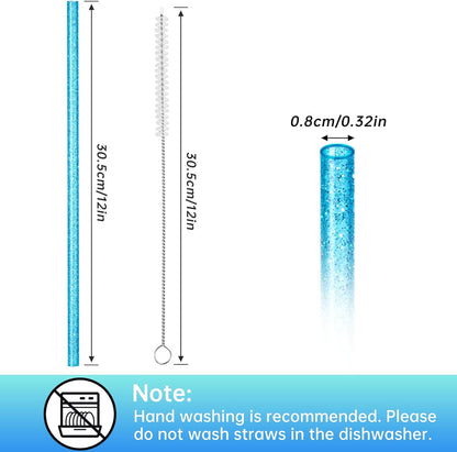 NiHome 12-Pack Glitter Replacement Straws for Stanley Tumbler 40OZ & 2 Cleaning Brushes Set, 12" Length BPA-Free Durable PETG Material for Various Beverages & Cups, Adds Sparkle to Your Drinks (Clear)
