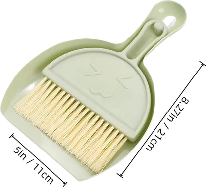 Mini Broom and Dustpan Set (3 Pieces) + Three-Color Cleaning Cloth, Suitable for Cleaning car interiors, Sofas, Kitchens, tabletops, Dining Tables and Desktop Keyboards (Pink, Blue, and Green)