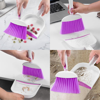 NACENA Small Dust Pan and Brush Set, Mini Broom and Dustpan Set Small Hand Broom and Brush Combo Dust Pan with Teeth for Home Cleaning Drawers Desktop Sofas and Outdoor, White & Gray