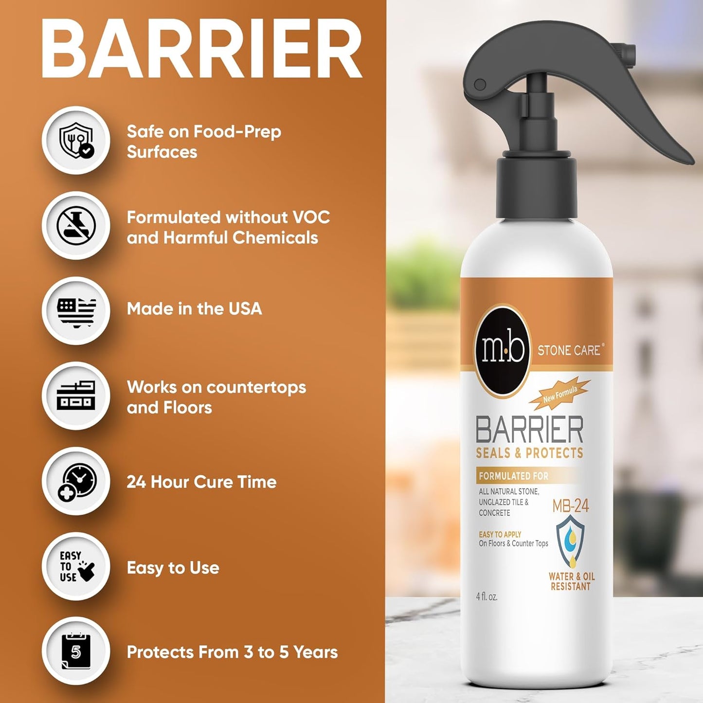MB Stone Care Sample Kit - MB-11 Marble Etch Remover for Light to Neutral Colored Calcite Based Stone, GT-1 Green Thing, MB-24 Barrier Sealer, Finito Finishing Spray, Microfiber Towels