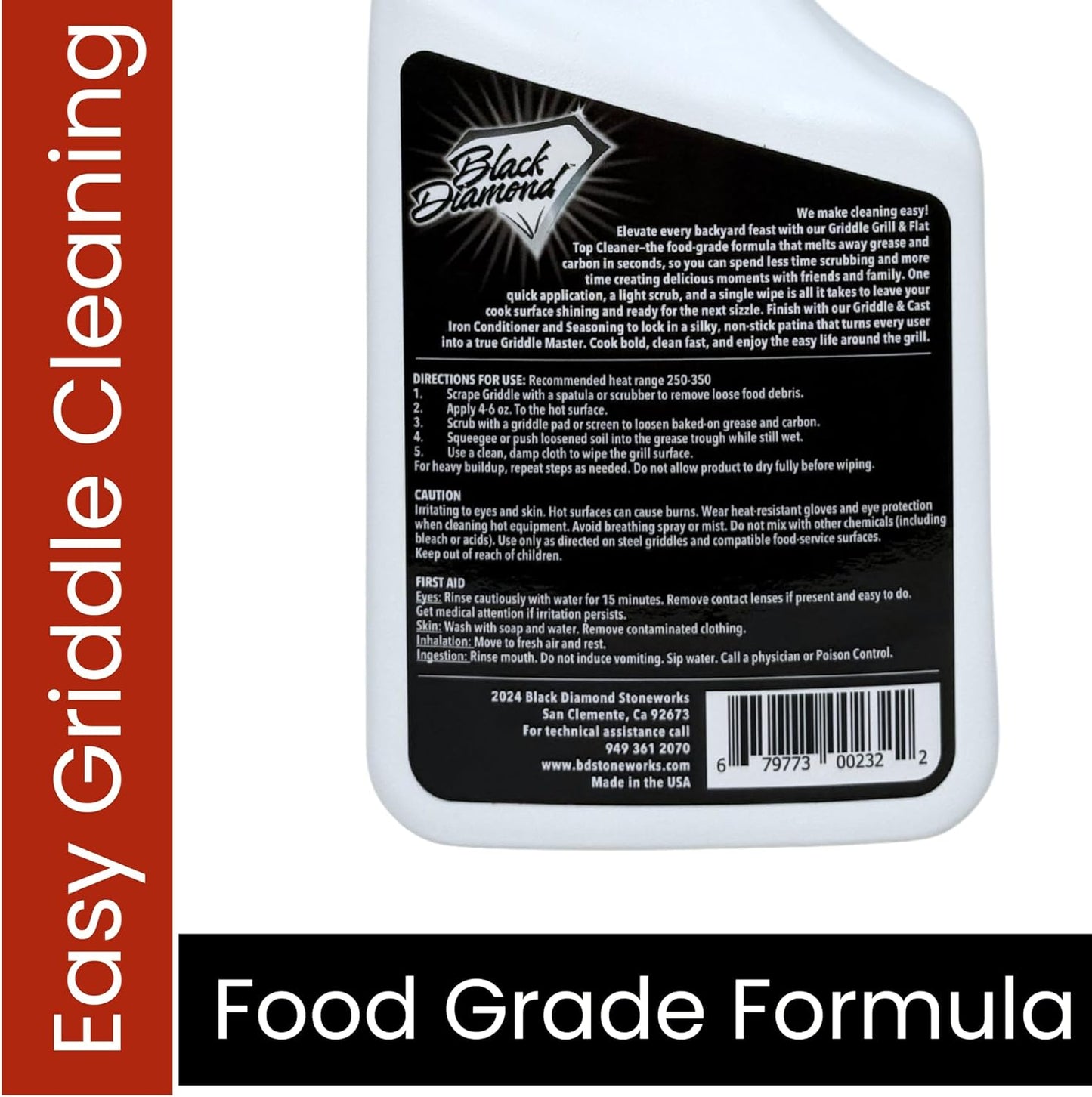 Black Diamond Stoneworks Griddle & Grill Cleaner – Flat Top Griddle Cleaner, Non-Caustic, Food-Contact Safe, Unscented, Residue-Free, Stainless & Cold-Rolled Steel, 32 fl oz (32)