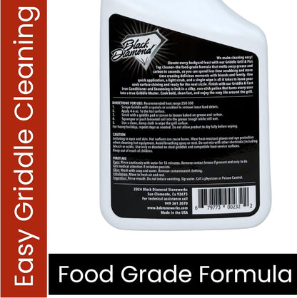 Black Diamond Stoneworks Griddle & Grill Cleaner – Flat Top Griddle Cleaner, Non-Caustic, Food-Contact Safe, Unscented, Residue-Free, Stainless & Cold-Rolled Steel, 32 fl oz (32)