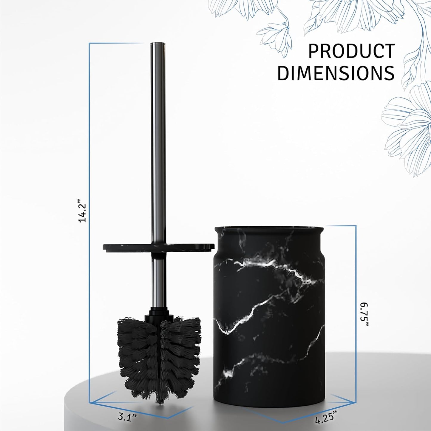 Toilet Brush and Holder Set - Toilet Bowl Brush and Holder with Sturdy Bristles for Thorough Cleaning - Concealed White Bathroom Accessories Toilet Cleaner Brush for Bathroom (Marble Look)