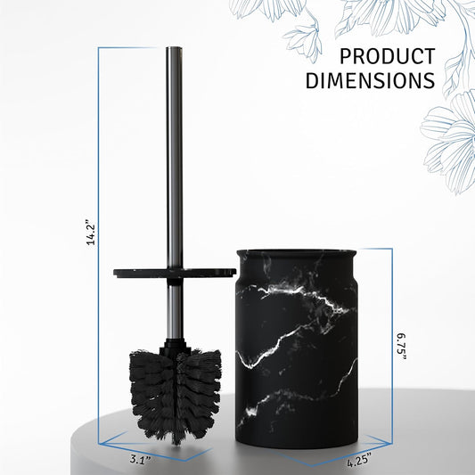 Toilet Brush and Holder Set - Toilet Bowl Brush and Holder with Sturdy Bristles for Thorough Cleaning - Concealed White Bathroom Accessories Toilet Cleaner Brush for Bathroom (Marble Look)