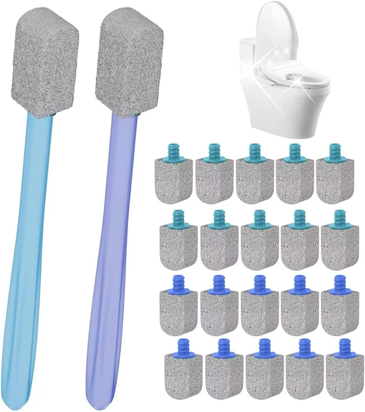 Pumice Stone Toilet Bowl Cleaner,Bathroom Cleaner Brush Toilet Wand Refills with 30CM Long Handle for Remove Hard Water Stains with 1 Wand+ Pumice Stones (5 Pack)