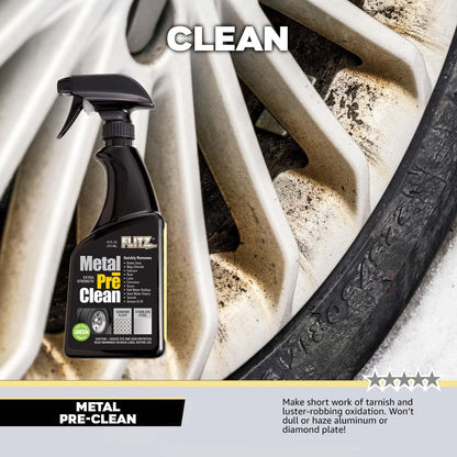 FLITZ Metal Pre-Clean - 16oz of USA-Made Stainless Steel Cleaner Spray - Works on Aluminum, Brass, Copper, & More - Tarnish, Rust Remover for Metals - Non-Abrasive Aluminum Deoxidizer (1 Pack)