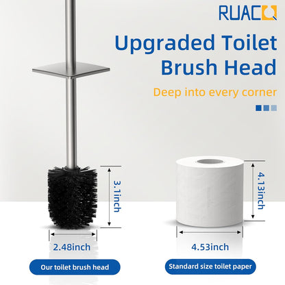RUACQ Toilet Brush and Holder Set,Square Toilet Bowl Brush for Bathroom with 304 Stainless Steel Handle Toilet Cleaner Brush with Durable Scrubbing Bristles,Splash-Proof (White)