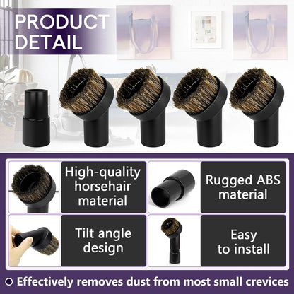 3PCS Horse Hair Brush Vacuum Attachment Set - Black Round Horse Hair Vacuum Attachments & Brushes - Shop Vac Brush Attachment for Most Vacuum Cleaners Accessories - 1 1/4" Vacuum Attachments Included