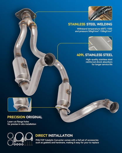 PHILTOP Left and Right Catalytic Converter Replacement For 2005-2010 300 2.7/3.5L V6 RWD, 2006-2010 Charger 2.7/3.5L V6 RWD, 2005-2008 Magnum 2.7/3.5L V6 RWD Replace 55434, 55433 (EPA Compliant) - Colors C
