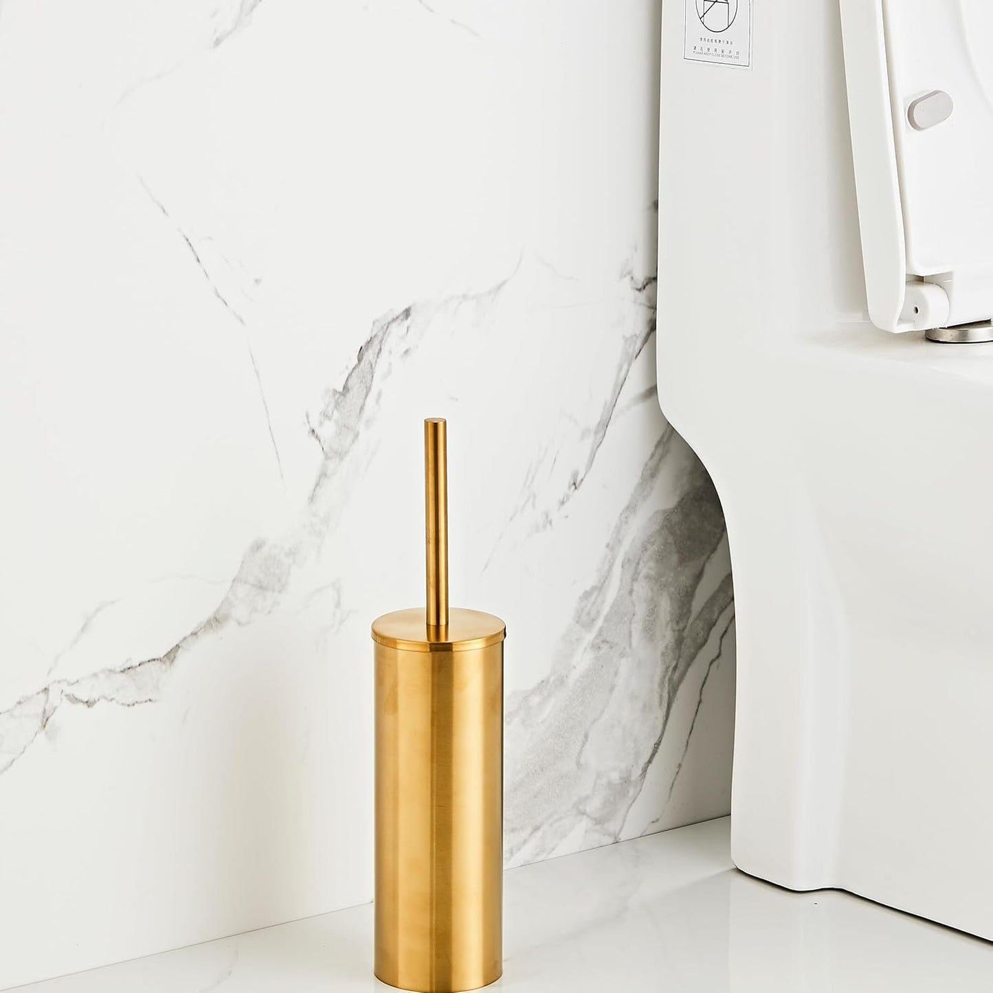 Brushed Gold Toilet Brush and Holder Set - Stainless Steel Toilet Bowl Scrubber with Replaceable Head & Splash Guard