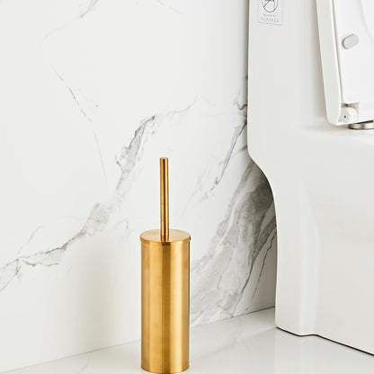 Brushed Gold Toilet Brush and Holder Set - Stainless Steel Toilet Bowl Scrubber with Replaceable Head & Splash Guard