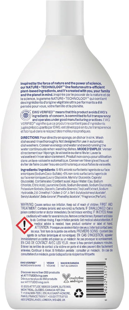 ATTITUDE Dish Soap, EWG Verified, Plant-Based & Vegan Dishwashing Liquid, Naturally Derived, Citrus Zest, 23.7 Fl Oz (Pack of 3)