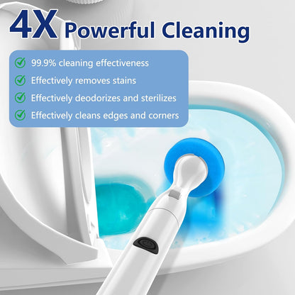 Electric Toilet Brush and Holder Set, Electric Toilet Bowl Brush, Toilet Brush Cleaner Set with 5 Refills Disposable Cleaner Brush, Floor Standing, Wall Mounted Without Drilling, Rechargeable, White