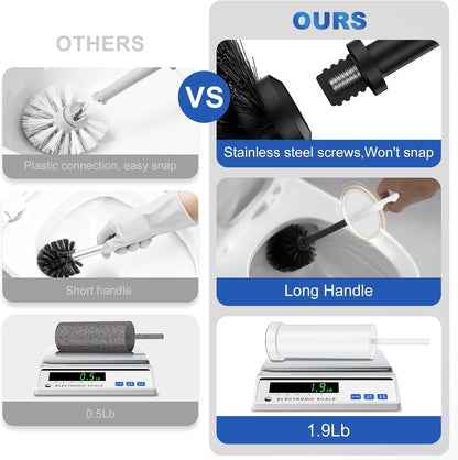 Toilet Brush and Holder Set: 304 Stainless Steel Heavy Duty Toilet Bowl Brush and Holder with Removable Inner Bowl and Splash Protection, Modern Long Handle Bathroom Cleaning Tool