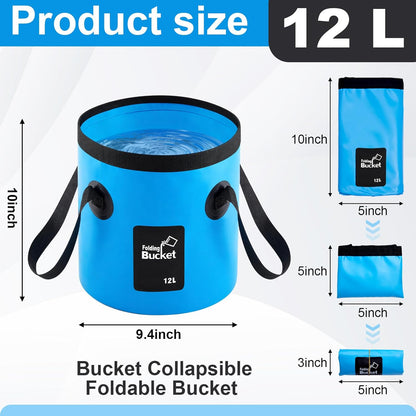 3 Pcs Collapsible Bucket Foldable Bucket with Handle, Cleaning Tools for Camping Fishing Hiking to Hold Water with Carry Bag Multiple Use Portable Lightweight (12L,Blue)