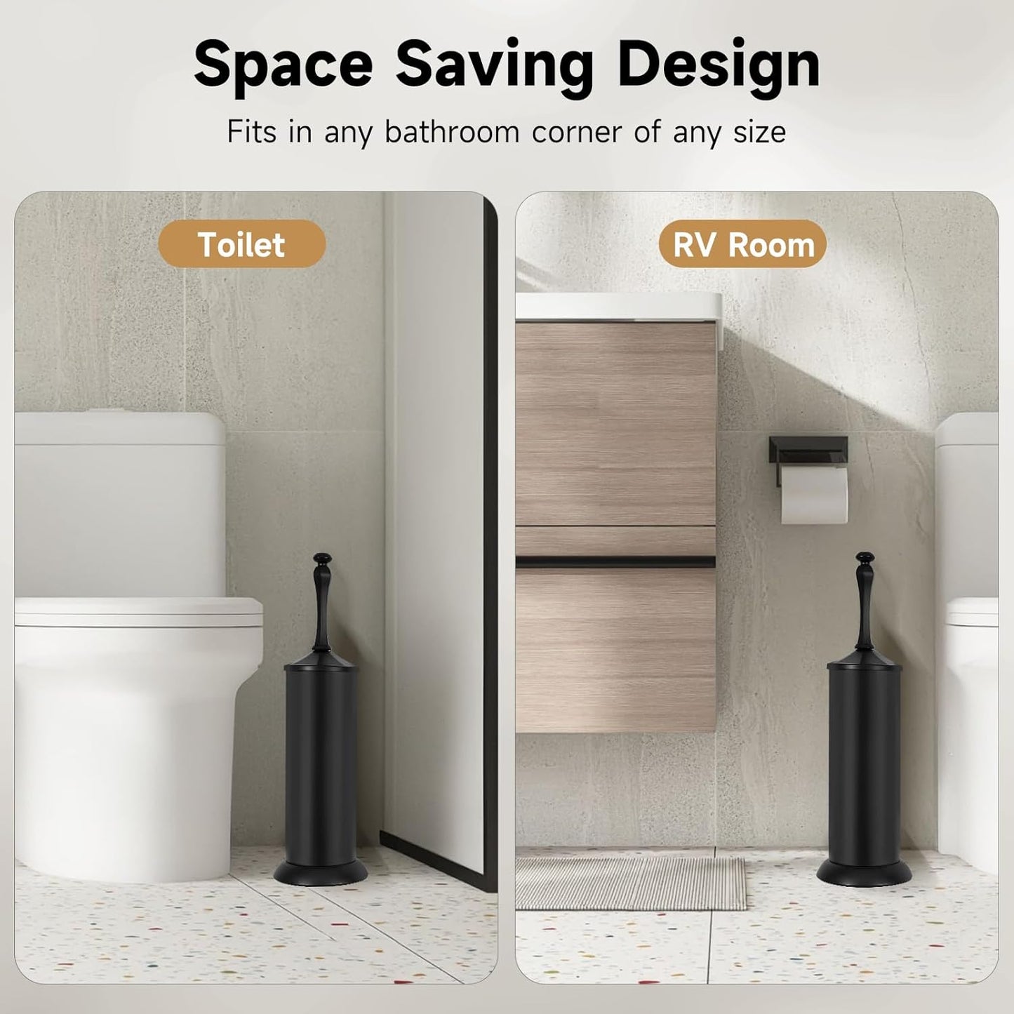 Bronze Toilet Brush and Holder，Extra Long Handled Toilet Brush for Bathroom，Stainless Steel Heavy Duty Toilet Bowl Brush,Deep Cleaning Modern Toilet Cleaner Brush -Space Saving, Covered Brush, Durable