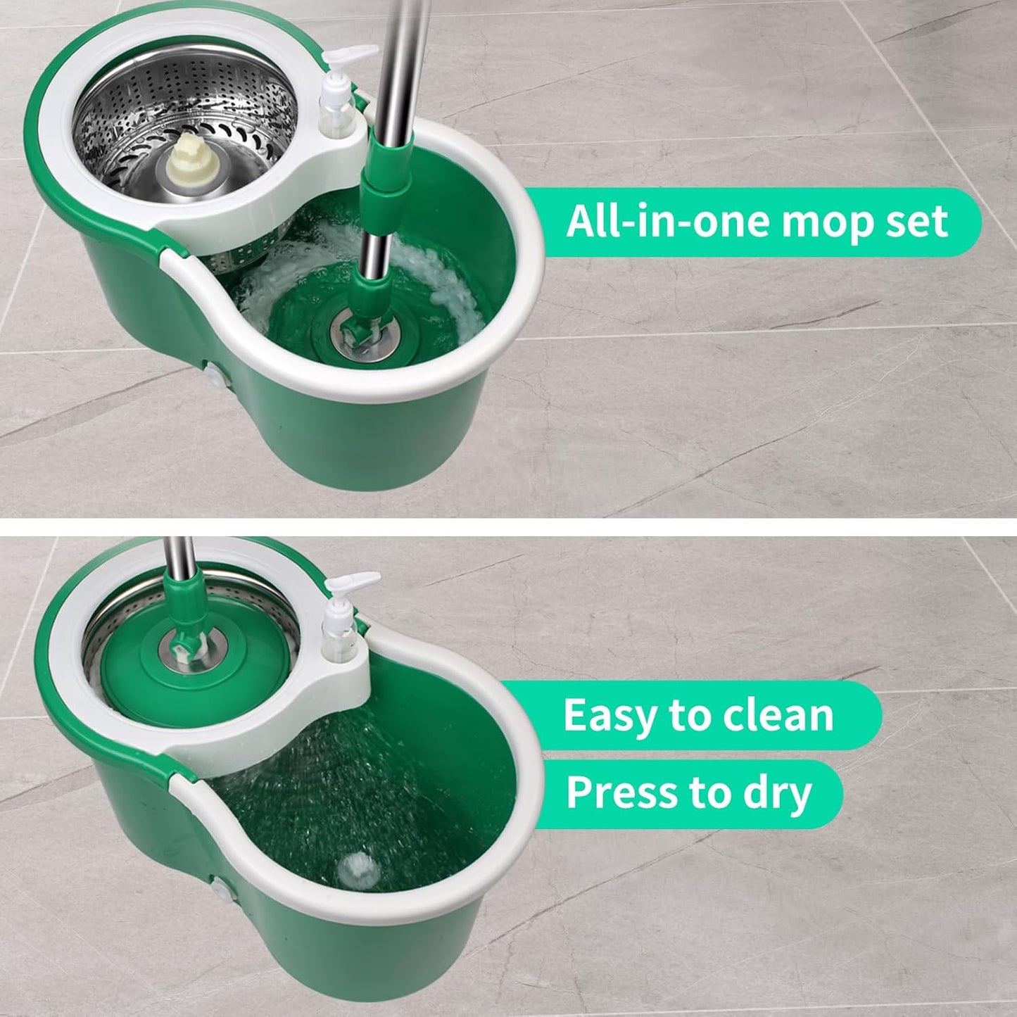 Spin Mop and Bucket with Wringer Set，Mop and Bucket Set for Floor Cleaning with 3 Mop Refills 61 inches Telescoping Rod for Office and Home use