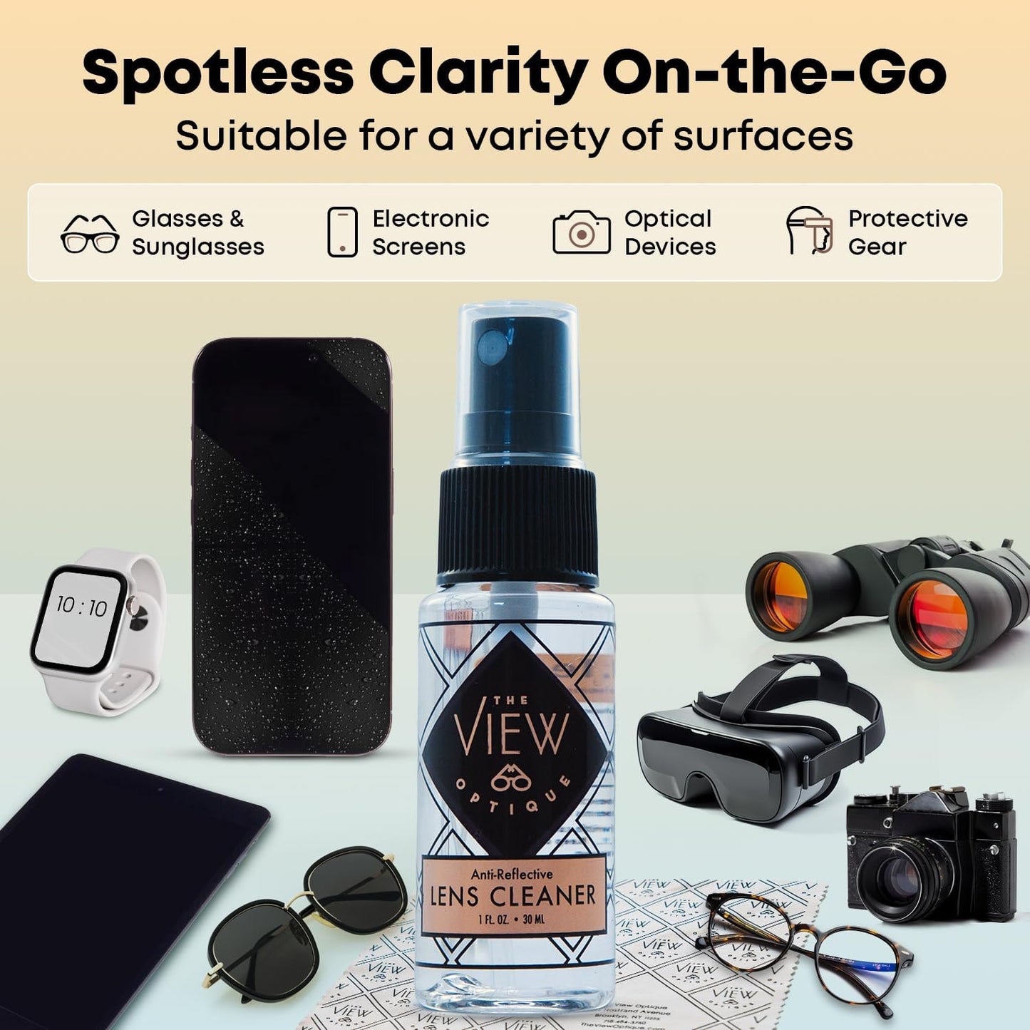 Anti-Reflective Lens Cleaner & Repair Kit – 0.4oz Glasses Cleaner Spray, Microfiber Cloth & Keychain Screwdriver in a Vinyl Snap Case for Eyeglasses, Sunglasses & Screens(3 Piece Set)