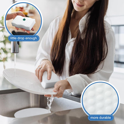 SiliFine Magic Extra Durable Sponge Eraser 3 Layer Density Cleaning Pads in Bulk Thick More Lasting Sponge Eraser for Bathroom Kitchen Floor Bathtub Toilet Cleaner(60 Pcs,White, Blue)