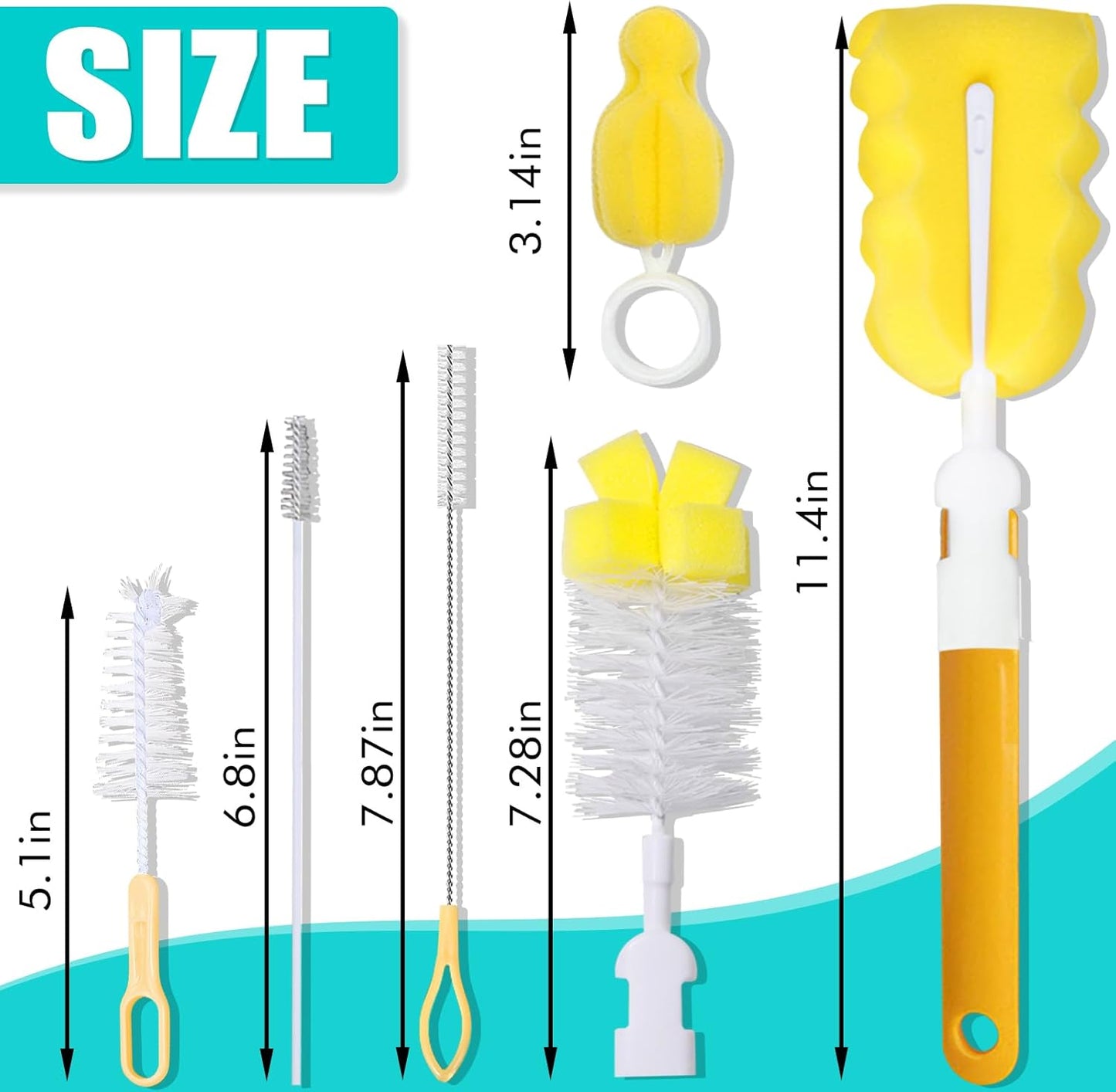 Baby Bottle Cleaning Brush 6-Piece Set Detachable Sponge Bottle Brush, Nylon Milk Bottle Brush, 2PCS Nipple Brush, 2PCS Straw Brush (Pink)