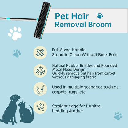 SOCCSO Carpet Rake for Pet Hair Removal (3 Pack),Dog Cat Fur Remover Rubber Broom,Carpet Rake - 60" Long Handle Lint Shaver Cleaner Tools,Scraper Brush for Carpet,Rug,Car Mat,Couch,Pet Bed,Furniture