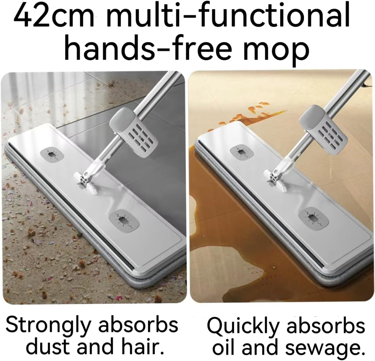 Hands Free Microfiber Mop with 4 Washable Pads, 61" Stainless Steel Handle, Efficient Flat Mop for All Hard Floors