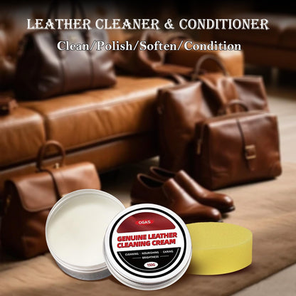 Natural Leather Conditioner & Cleaner Paste with Coconut Oil, Waterproof Leather Care Balm for Boots Shoes Bags Jackets Furniture, Softens Restores Protects Full Grain Smooth Leather-5.3Oz