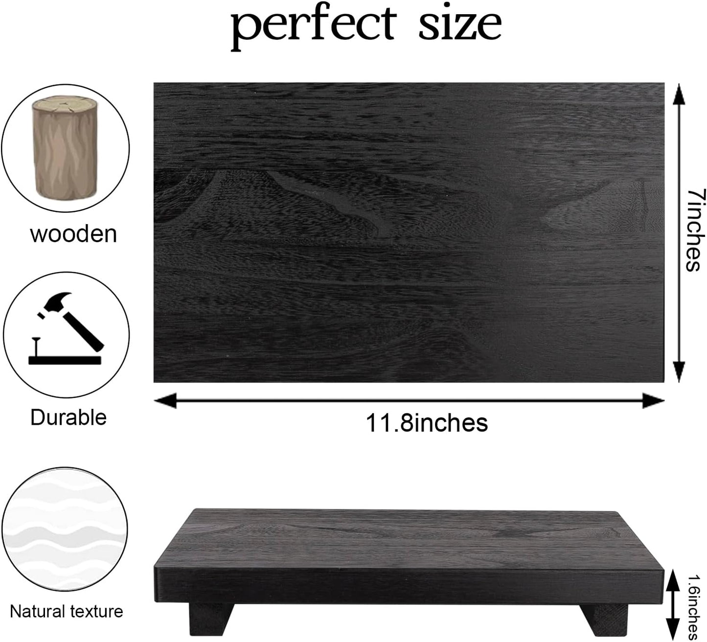 zoocatia Small Wood Tray Pedestal Stand Farmhouse Bathroom Decor Decorative Wooden Riser Kitchen Soap Dish Holder for Vanity, Counter, Sink, 9" x 5.9" - Black