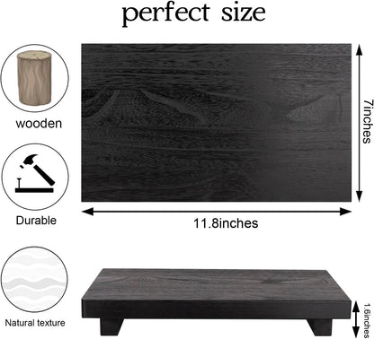 zoocatia Small Wood Tray Pedestal Stand Farmhouse Bathroom Decor Decorative Wooden Riser Kitchen Soap Dish Holder for Vanity, Counter, Sink, 9" x 5.9" - Black