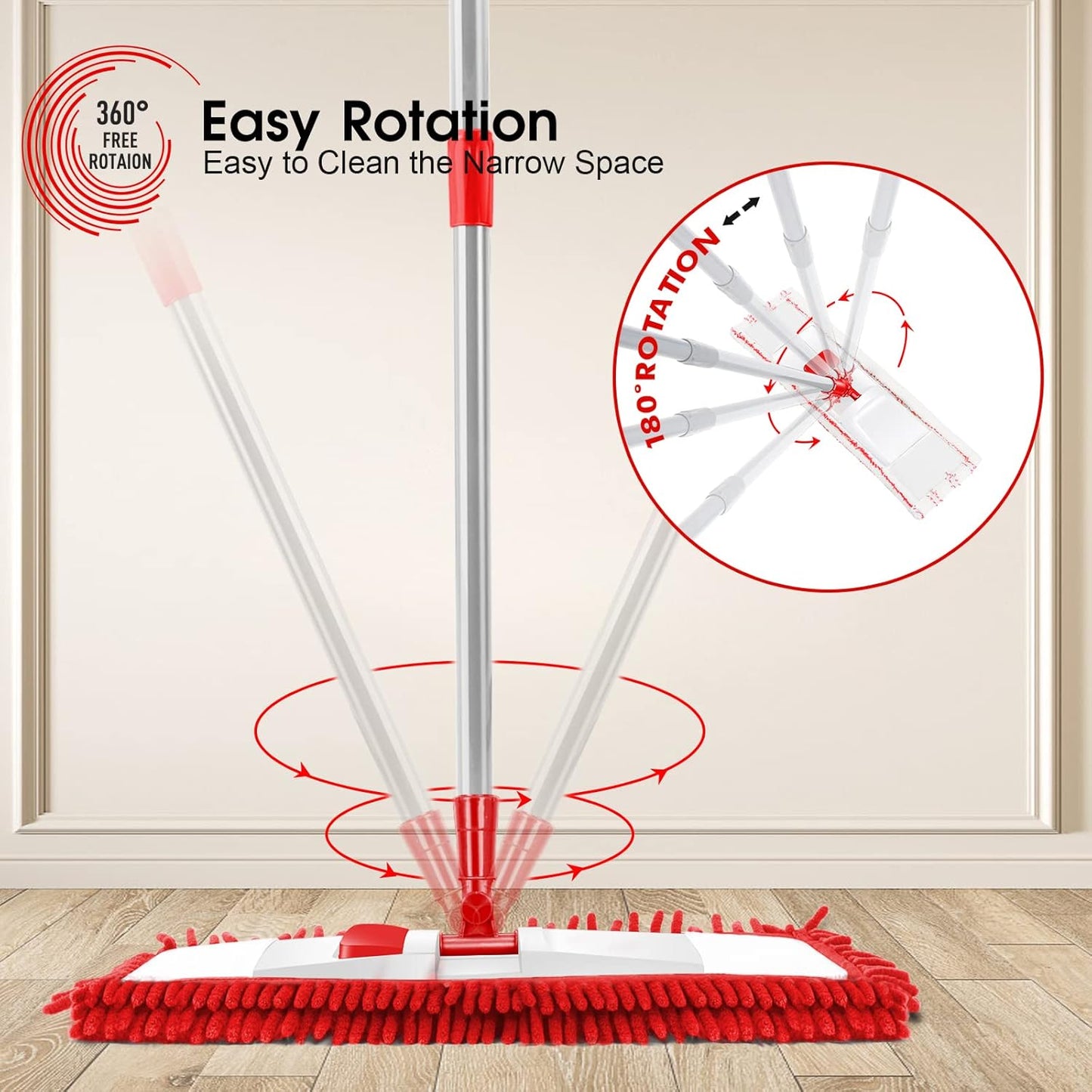 MASTERTOP Microfibre Flat Mop, Extended Wet Dry Large Floor Mop with 5 Reusable Pads & Telescopic Handle, Dust Mops for Laminate Wooden Hard Floor Vinyl Tile Floors Cleaning - Send 1 Cleaning Scraper