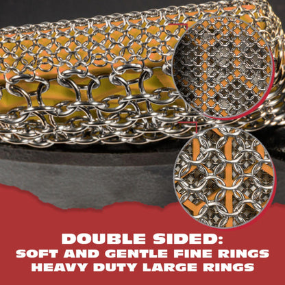 Knapp Made Combo Chainmail Cast Iron Scrubber with Silicone Core - Heavy Duty Rings and Fine Chainmail Rings -Premium Cleaner -Perfect for Cast Iron Cookware,Skillet,Woks