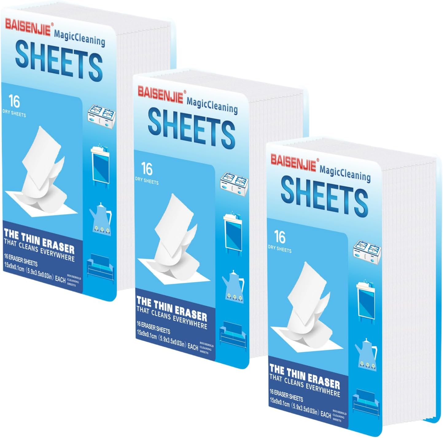 Magic Sponge Eraser Sheets,Melamine Sponge Eraser for Cleaning Kitchen Bathroom Furniture,Portable,Easy to Use,Just Add Water (48 PCS)