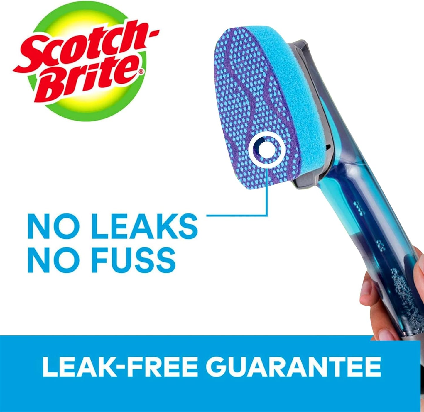 Scotch-Brite Scrub Dots Non-Scratch Soap-Dispensing Dishwand, 1 Count, Keeps Hands Out of The Mess, Fits All Scotch-Brite Refills, Assorted Colors