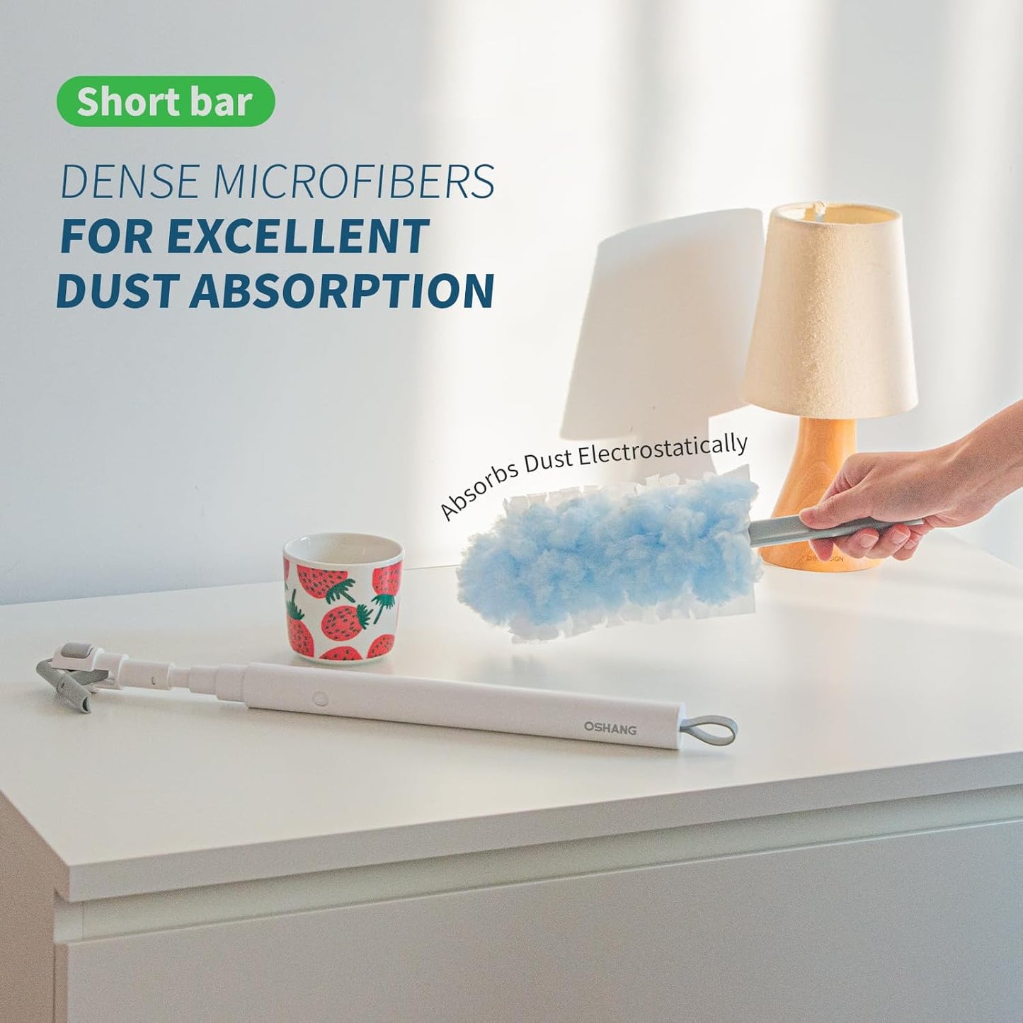 oshang 12 Pack Disposable Heavy Duty Duster Refills - 43" Extendable Handle, Compatible with Swiffer - Dusters for Cleaning Ceiling Fans, Blinds, Furniture & High Corners