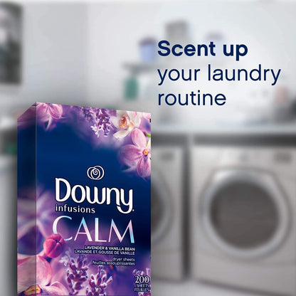 Downy Calm Mega Dryer Sheets, Large Fabric Softener Sheets for Laundry , Static Guard & Softness Boost, Laundry Dryer and Fabric Sheets, 180 Count