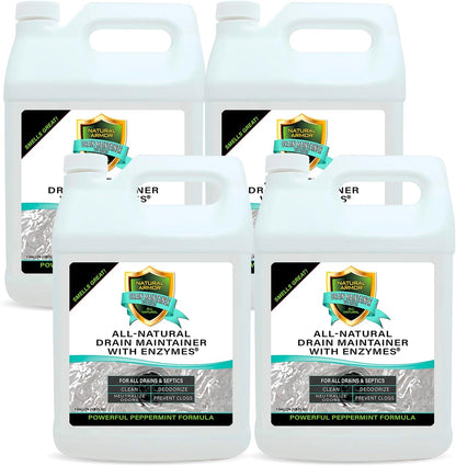 Natural Armor Enzyme Drain Maintainer - Gallon Drain Cleaner with Natural Enzyme Power to Prevent Buildup & Odors - Safe for Sinks, Showers, Grease Traps & Septic - Non-Toxic Formula, 128 fl oz