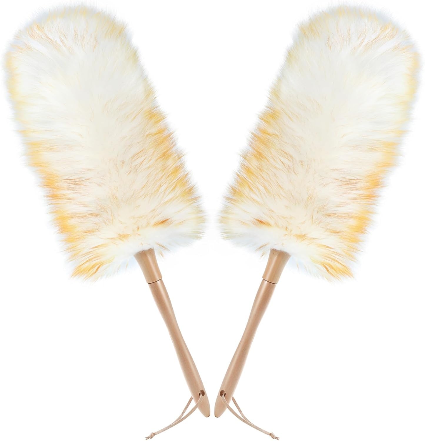 ONESIMUS 2 Pack Lambswool Dusters Fluffy Handheld Natural Feather Duster, 16.5 inch Washable Reusable Wool Dusters with Solid Wooden Handle for Cleaning Ceiling Fan, Interior, & Car etc