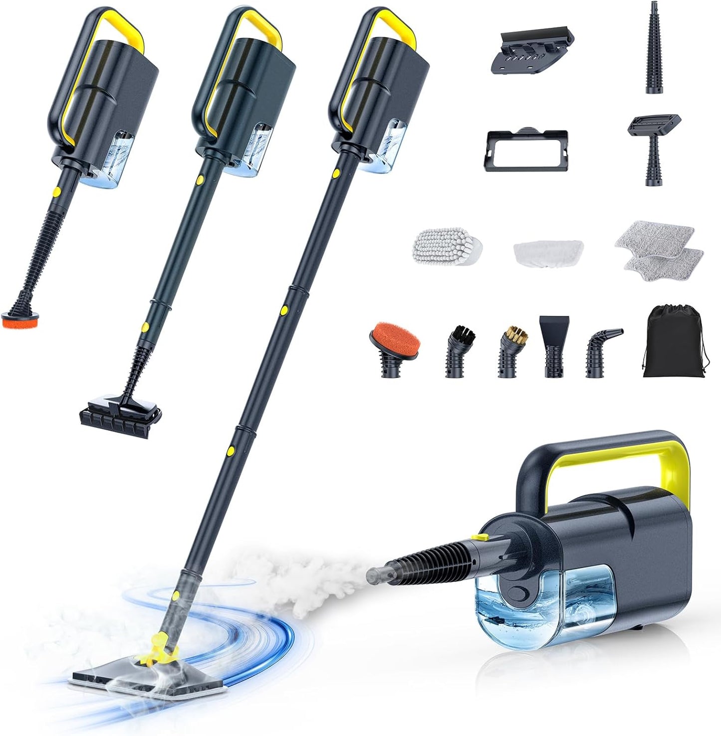 10-in-1 Steam Mop with Detachable Handheld Steamer, 350ml Tank, 10s Heat-Up, 248°F Steam Cleaner, 3-Level Control and Swivel Head for Floors, Carpets, Tiles, BBQ grill Multi-Surface Clean White