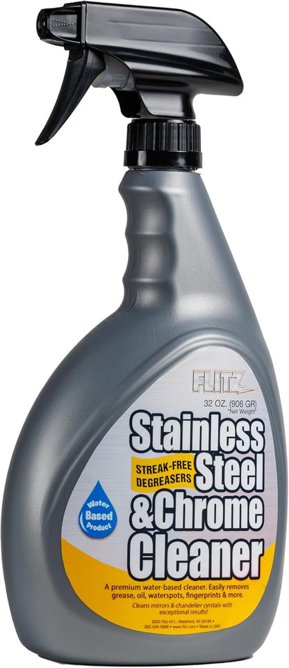 Flitz Stainless Steel & Chrome Clean - 16oz Bottle, USA-Made Stainless Steel Cleaner Spray for Appliances - Grill, Fridge, Sink Stain Remover - Also Works on Aluminum Surfaces (1 Pack)