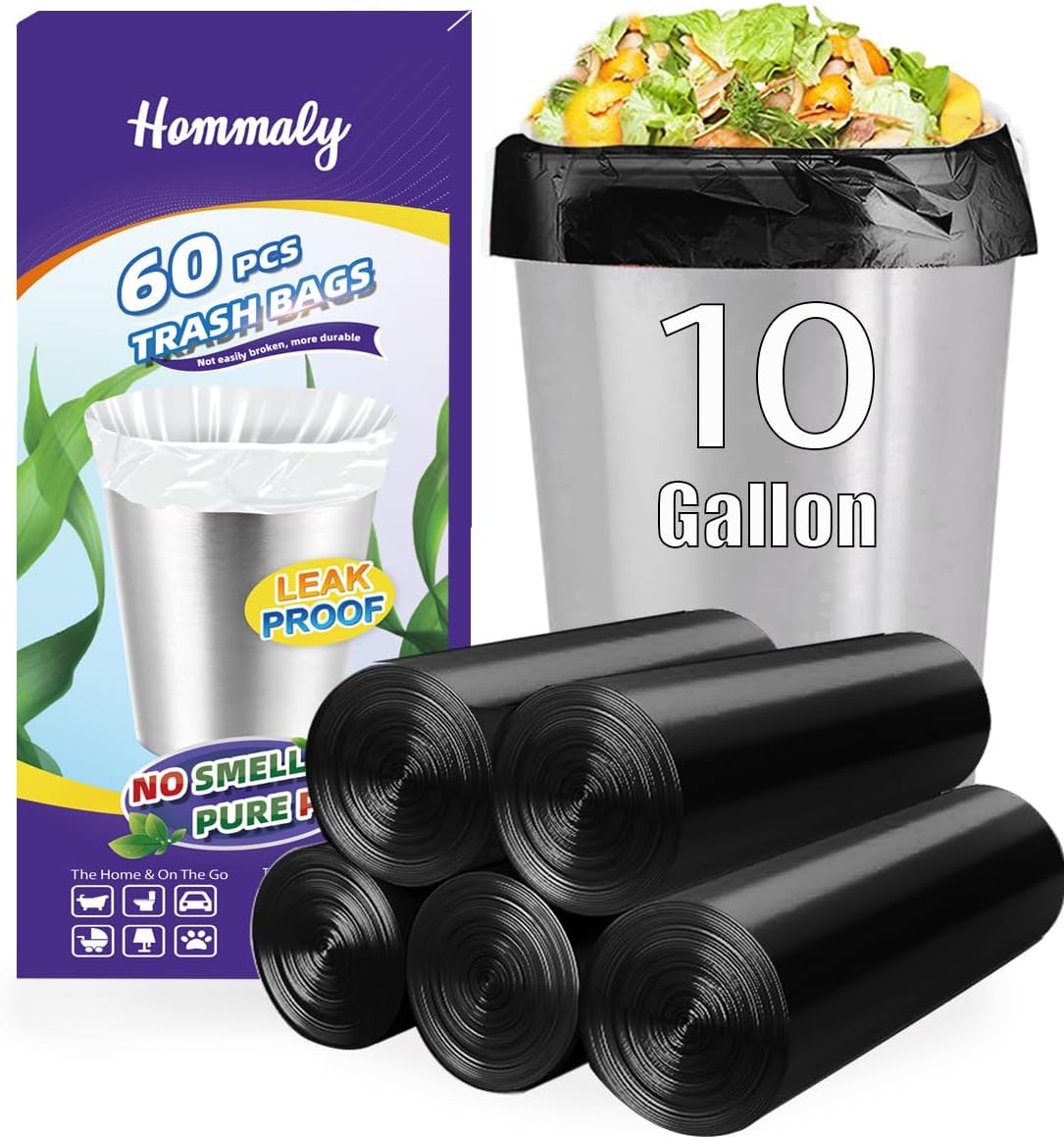 Hommaly 2 Gallon (1.8-2 Gal)120 pcs Small Clear Trash Bags, Strong 1.8 Gallon Garbage Bags, Bathroom Trash Can Bin Liners Unscented, Mini Plastic Bags for Office, Waste Basket Liner,Fit 6,7,8 Liters